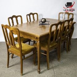 zestaw jadalnia - dębowy stół + 6 krzeseł w stylu ludwikowskim